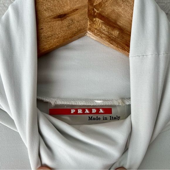 PRADA Red Tab Nylon Turtleneck with Zipper Pocket in White Size S - Picture 3 of 8